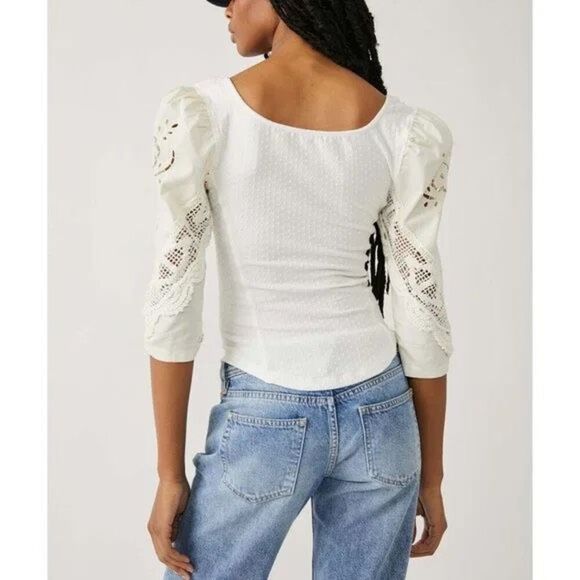 NEW Free People Brunch Date Henley Top Moonglow size M - Picture 4 of 11